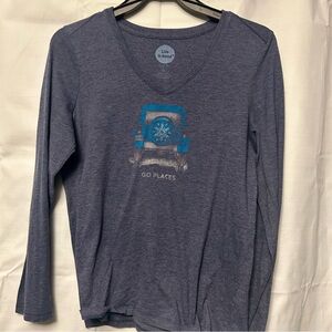 "Go Places" Life is Good Blue Long Sleeve Shirt Size M